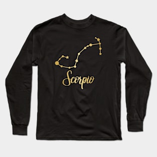 Scorpio Zodiac Constellation in Gold - Black Long Sleeve T-Shirt